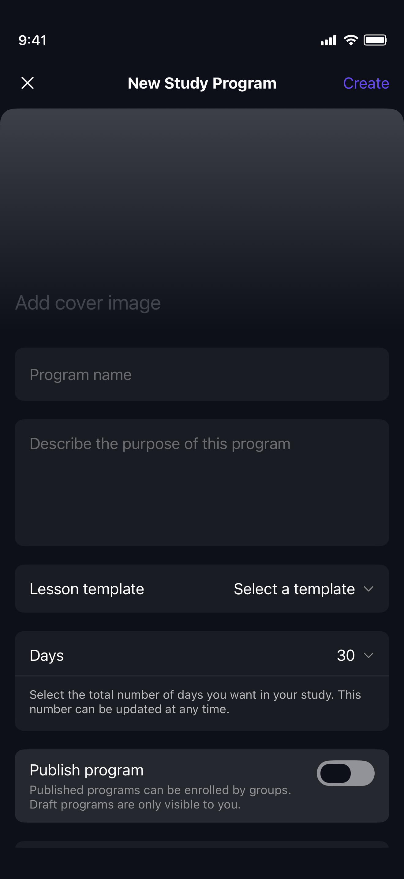 Create a study program in MakeReady