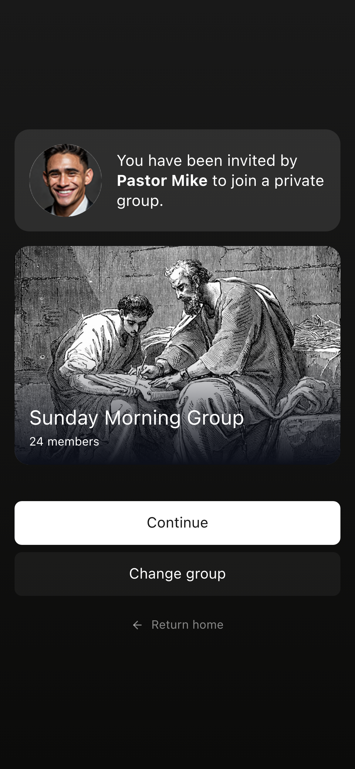 Step 1 — Group info screen showing who invited the member.